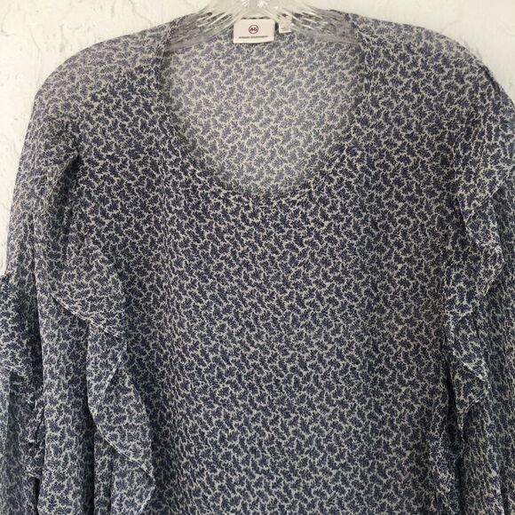 AG ADRIANO GOLDSCHMIED Silk Blue Long Sleeve Ruffle Blouse Size Small - Picture 4 of 12